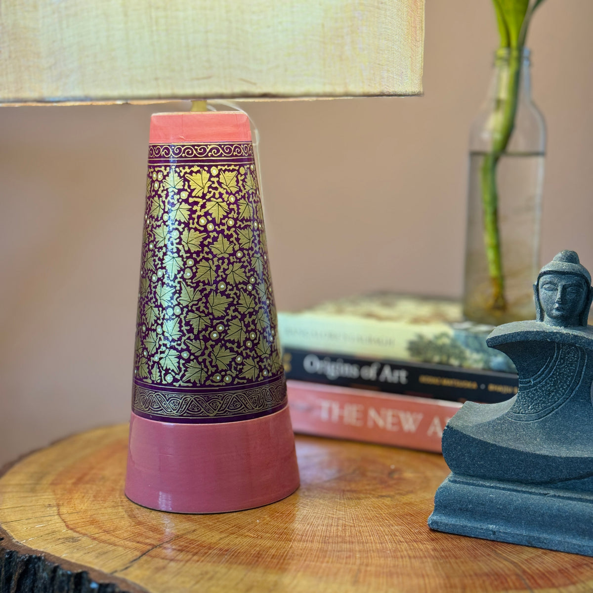 SLANT NAQQASHI PINK WINE CHINAR ~ 10" BEIGE SHIBORI SHADE