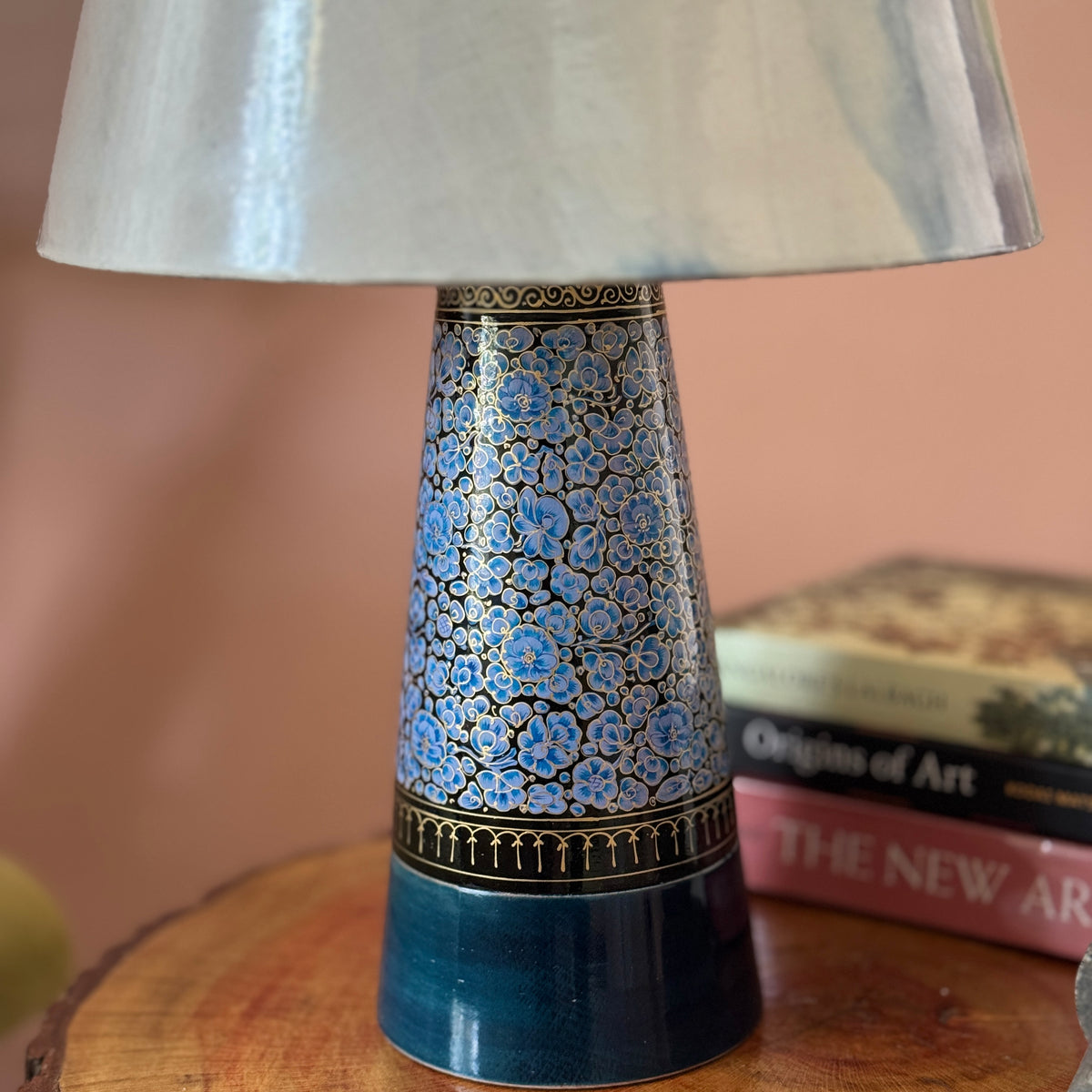 SLANT NAQQASHI BLUE FLORAL ~ 10" BLUE MUSHROOM SHIBORI SHADE
