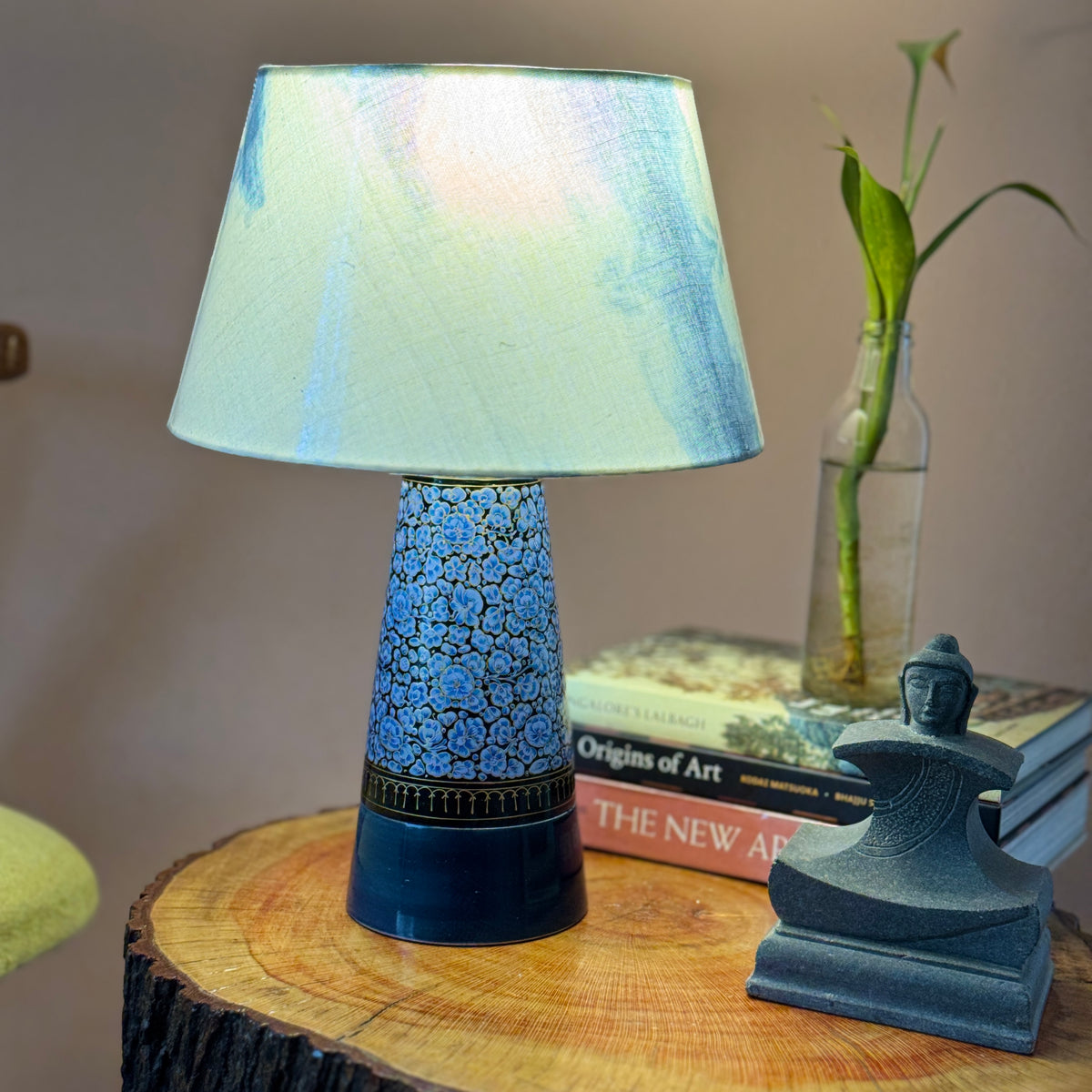SLANT NAQQASHI BLUE FLORAL ~ 10" BLUE MUSHROOM SHIBORI SHADE