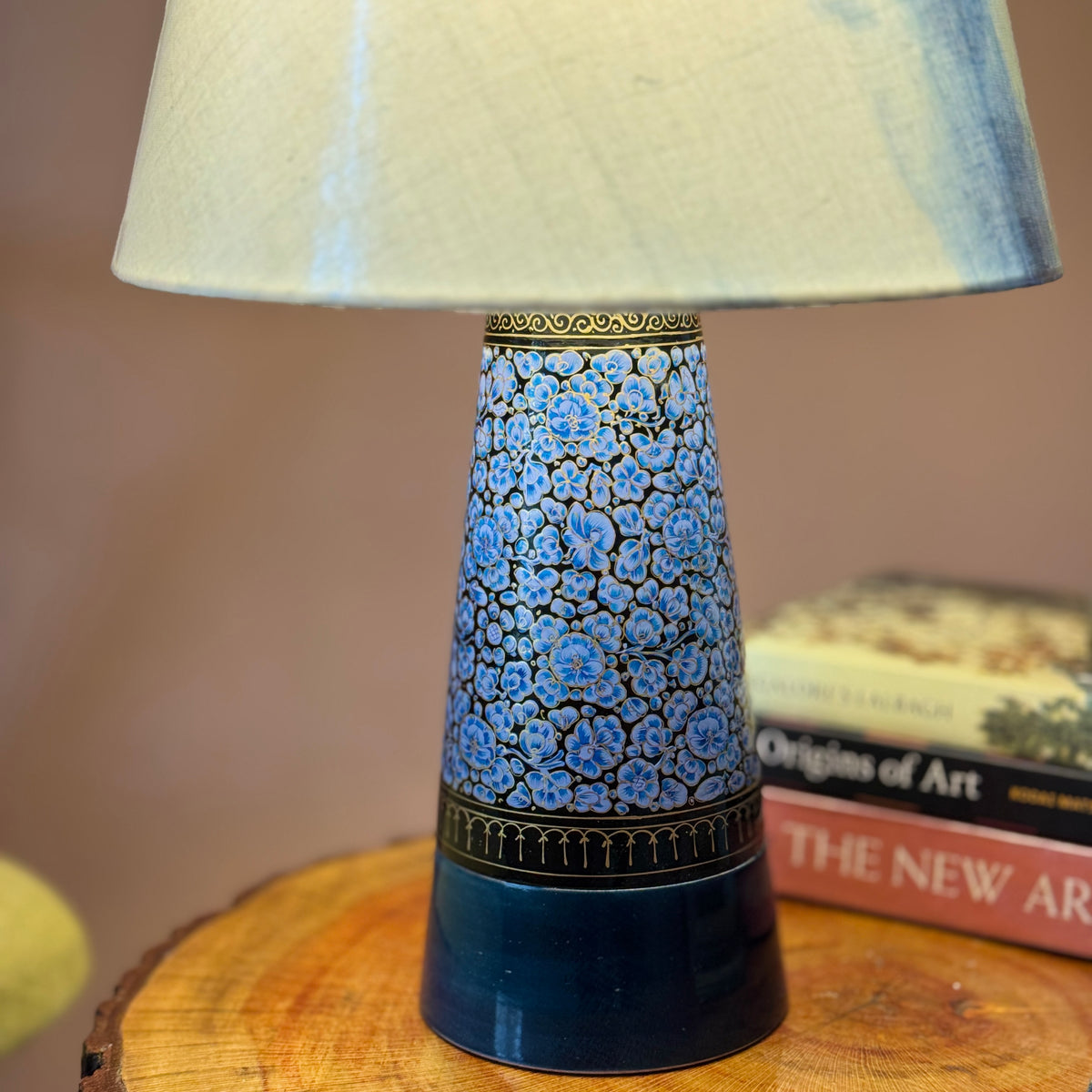 SLANT NAQQASHI BLUE FLORAL ~ 10" BLUE MUSHROOM SHIBORI SHADE