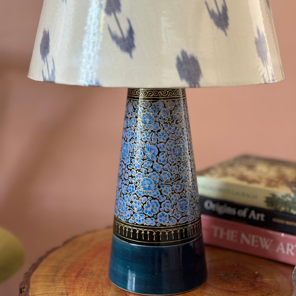 SLANT NAQQASHI BLUE FLORALS ~ 10" BLUE IKKAT SHADE