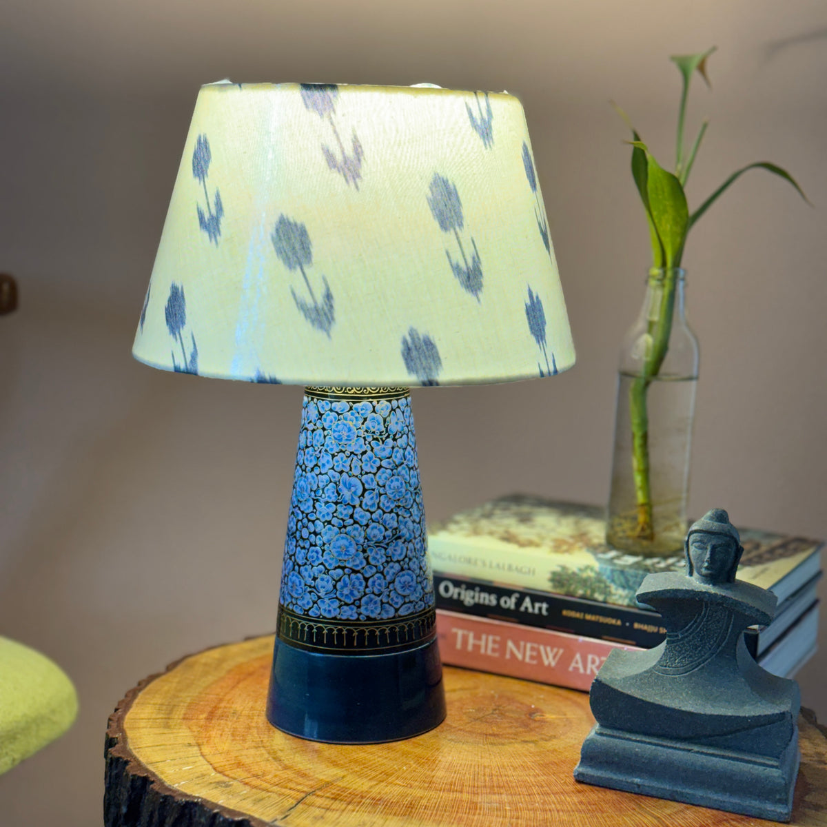 SLANT NAQQASHI BLUE FLORALS ~ 10" BLUE IKKAT SHADE
