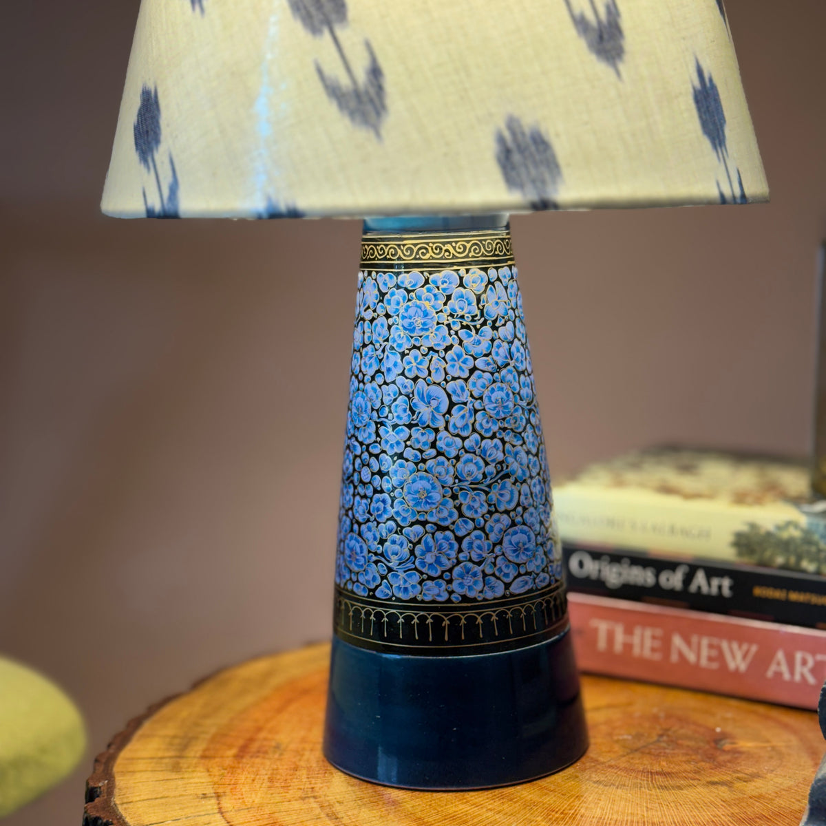 SLANT NAQQASHI BLUE FLORALS ~ 10" BLUE IKKAT SHADE