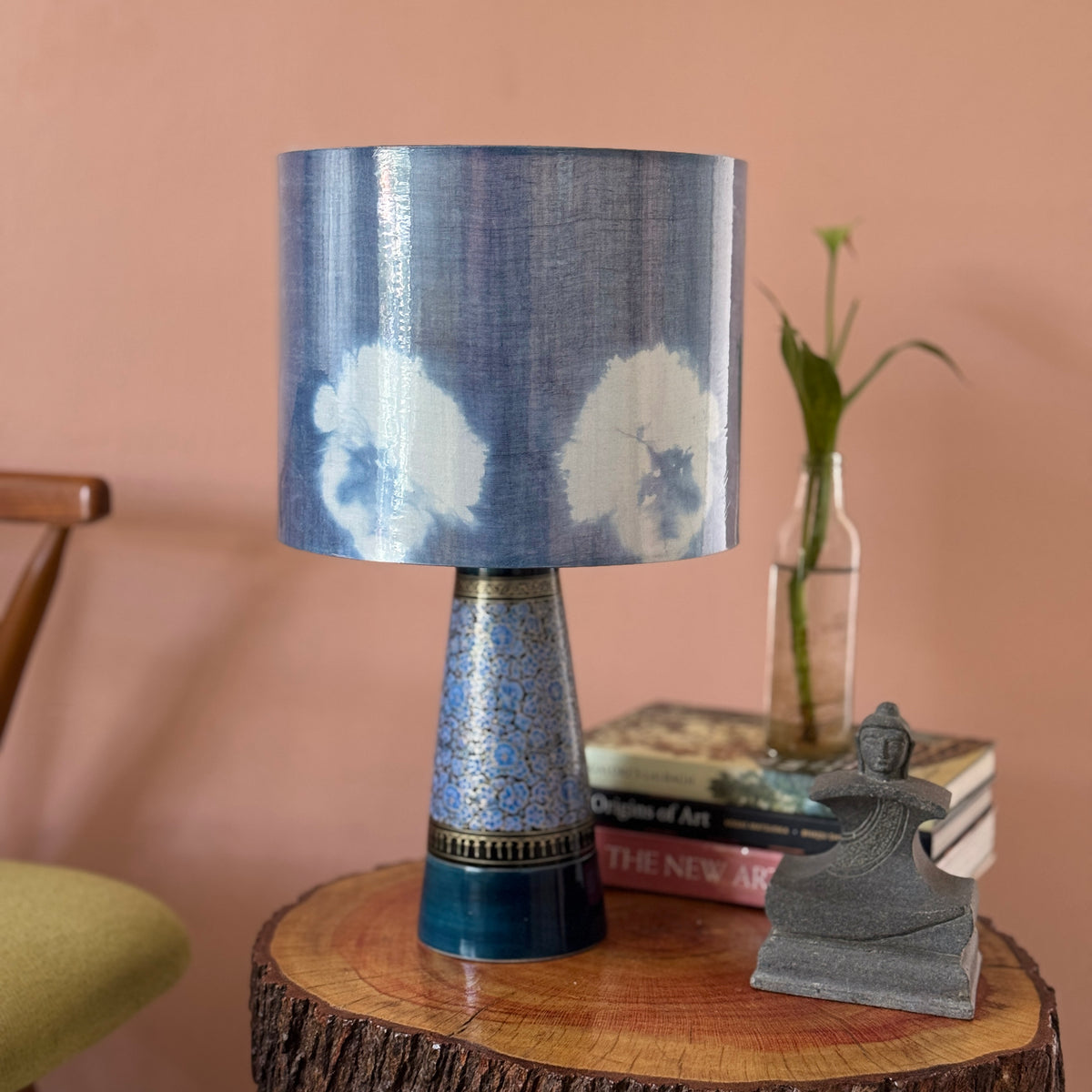 SLANT NAQQASHI BLUE FLORALS ~ 10" BLUE SHIBORI SHADE