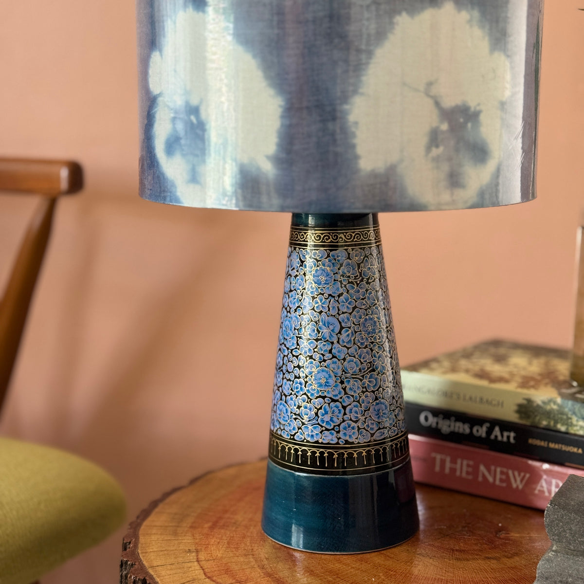 SLANT NAQQASHI BLUE FLORALS ~ 10" BLUE SHIBORI SHADE