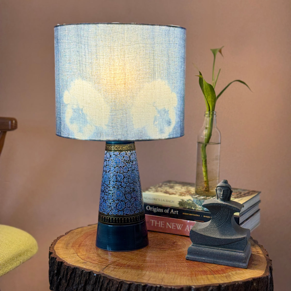 SLANT NAQQASHI BLUE FLORALS ~ 10" BLUE SHIBORI SHADE