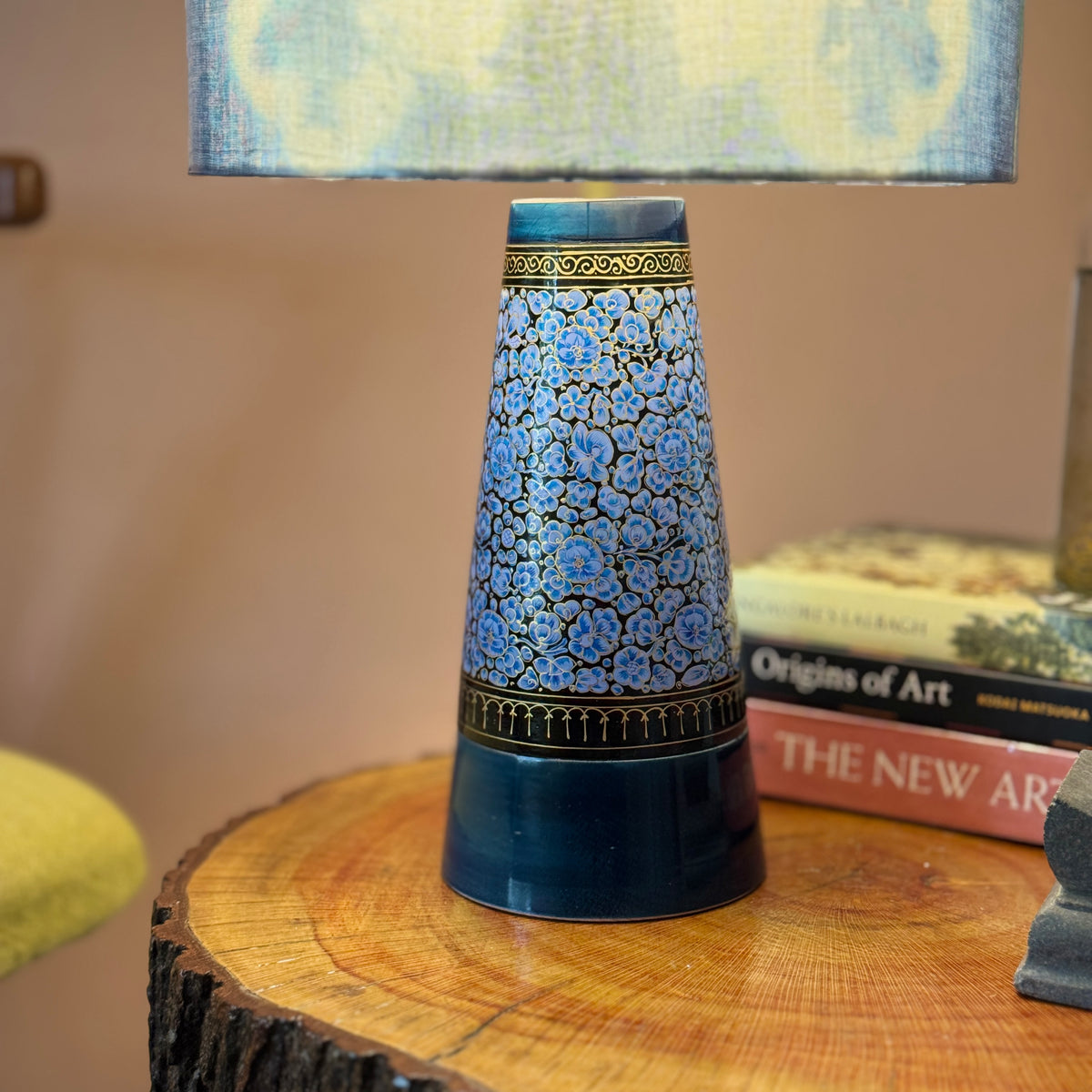 SLANT NAQQASHI BLUE FLORALS ~ 10" BLUE SHIBORI SHADE