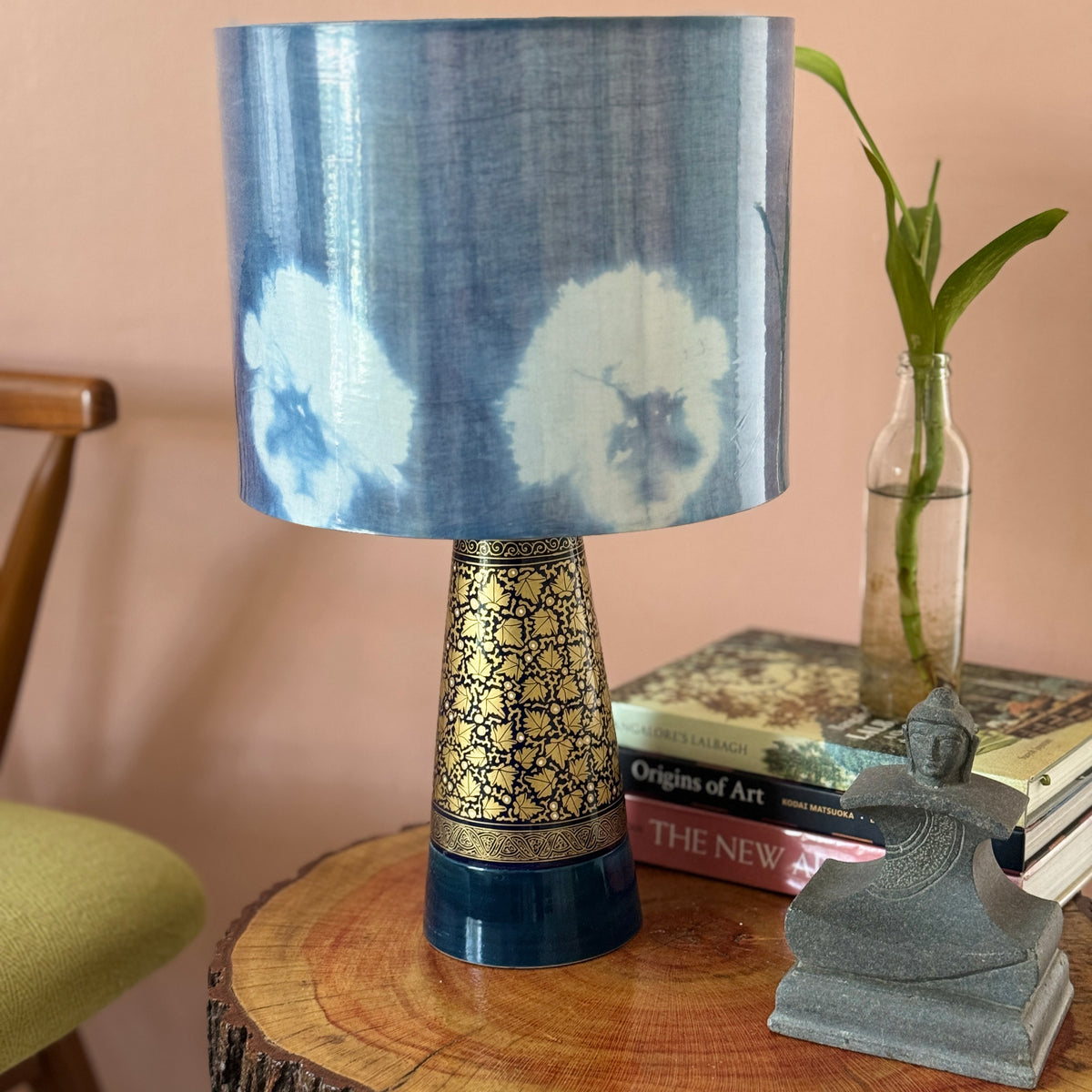 SLANT NAQQASHI BLUE CHINAR ~ 10" BLUE SHIBORI SHADE