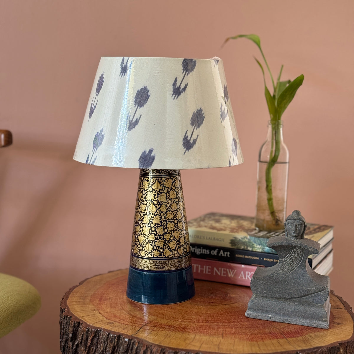 SLANT NAQQASHI BLUE CHINAR ~ 10" BLUE IKKAT SHADE (Copy)