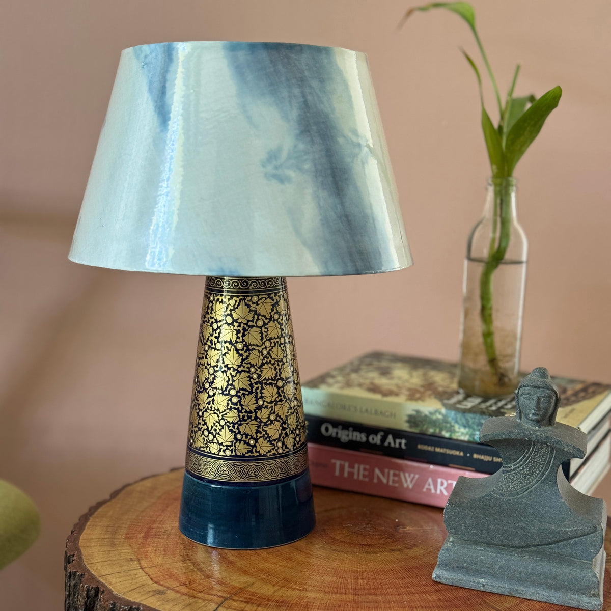SLANT NAQQASHI BLUE CHINAR ~ 10" BLUE MUSHROOM SHIBORI SHADE