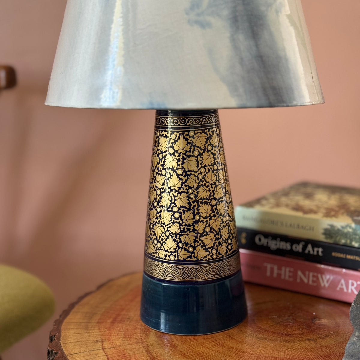 SLANT NAQQASHI BLUE CHINAR ~ 10" BLUE MUSHROOM SHIBORI SHADE