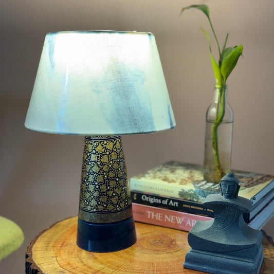 SLANT NAQQASHI BLUE CHINAR ~ 10" BLUE MUSHROOM SHIBORI SHADE