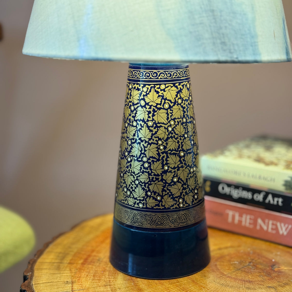 SLANT NAQQASHI BLUE CHINAR ~ 10" BLUE MUSHROOM SHIBORI SHADE