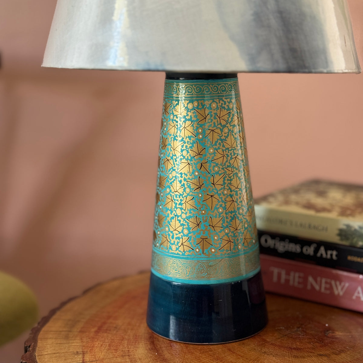 SLANT NAQQASHI AQUA BLUE CHINAR ~ 10" BLUE MUSHROOM SHIBORI SHADE