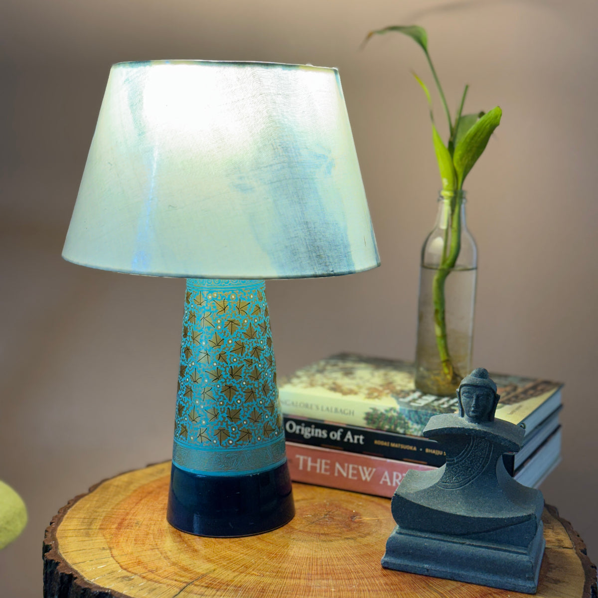 SLANT NAQQASHI AQUA BLUE CHINAR ~ 10" BLUE MUSHROOM SHIBORI SHADE