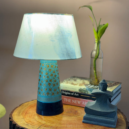 SLANT NAQQASHI AQUA BLUE CHINAR ~ 10" BLUE MUSHROOM SHIBORI SHADE