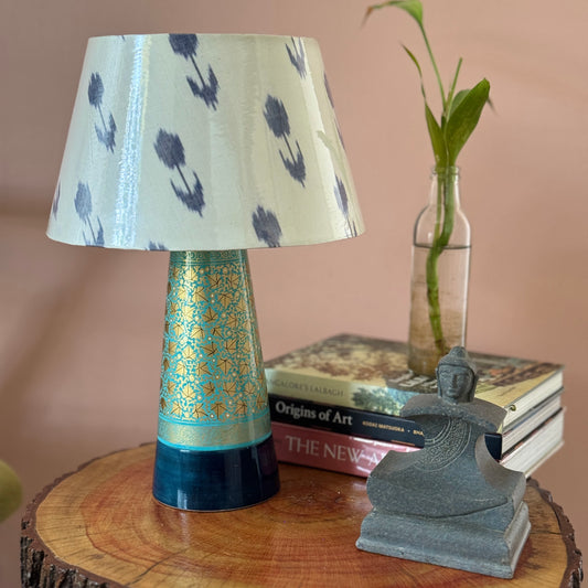 SLANT NAQQASHI AQUA BLUE CHINAR ~ 10" BLUE IKKAT SHADE