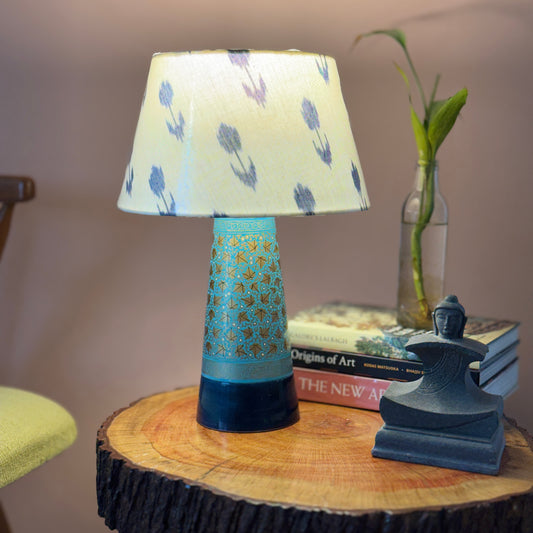 SLANT NAQQASHI AQUA BLUE CHINAR ~ 10" BLUE IKKAT SHADE