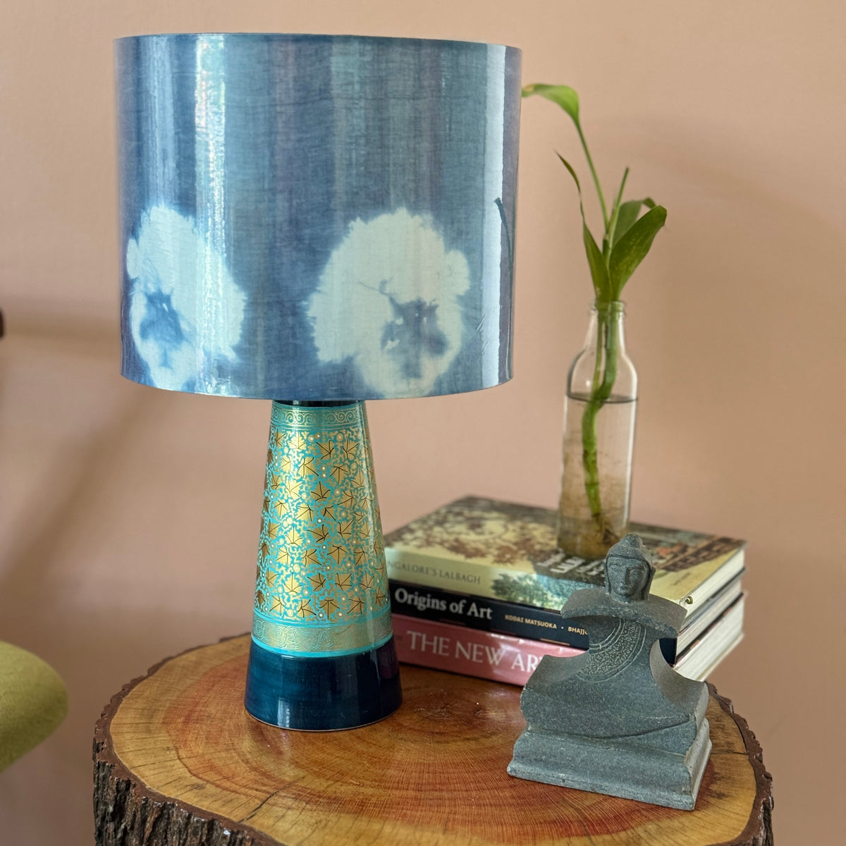 SLANT NAQQASHI AQUA BLUE ~ 10" BLUE SHIBORI SHADE