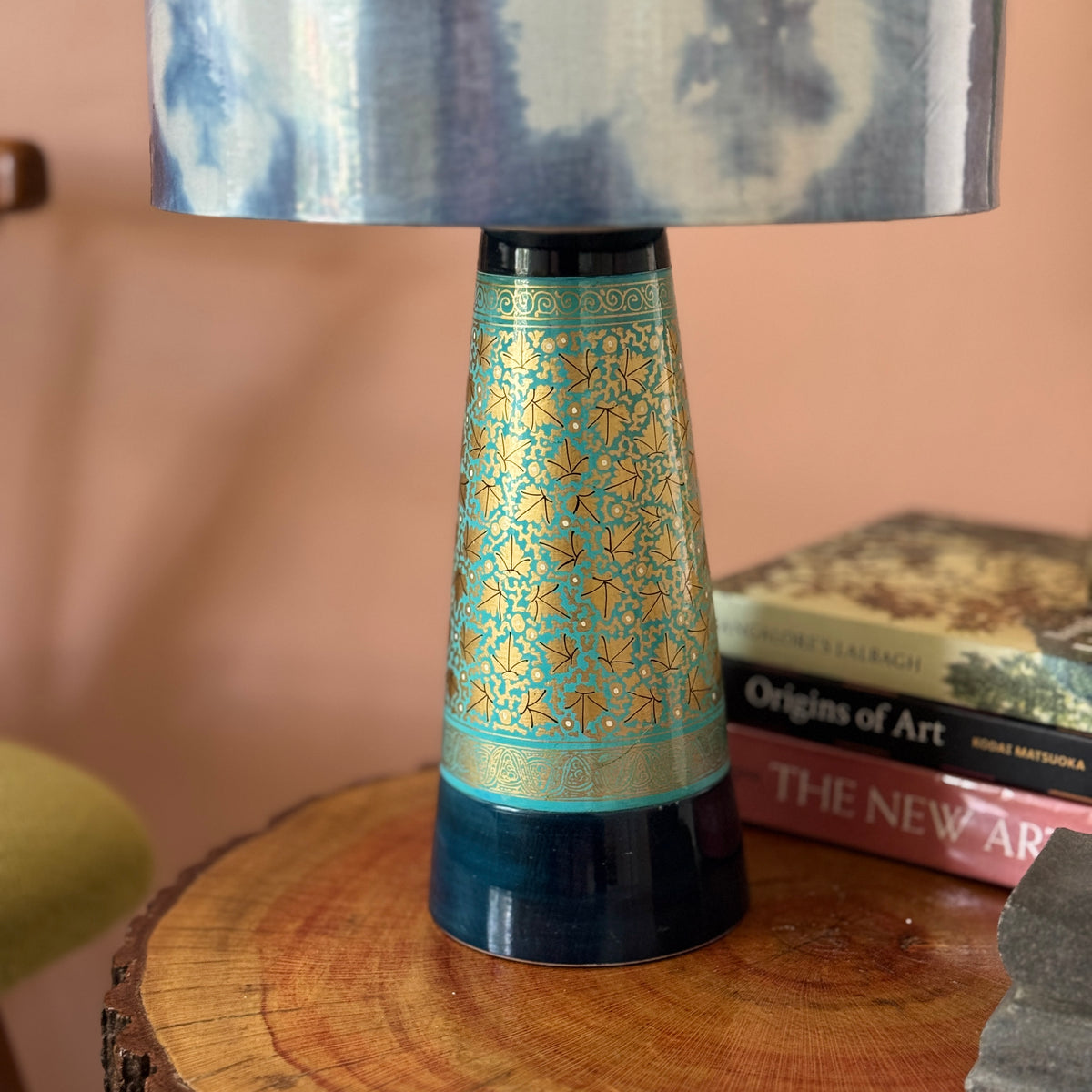 SLANT NAQQASHI AQUA BLUE ~ 10" BLUE SHIBORI SHADE