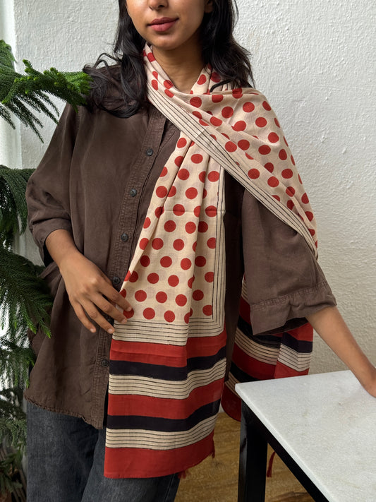 BAGRU COTTON STOLE Red polkas
