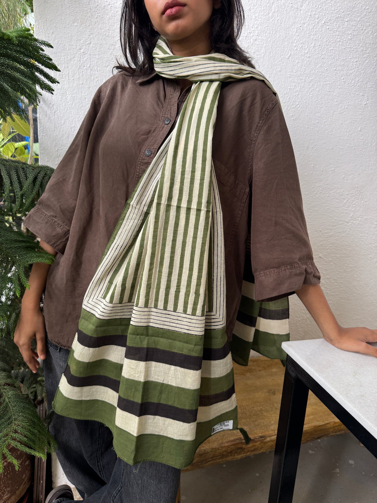 BAGRU COTTON STOLE Green Lines