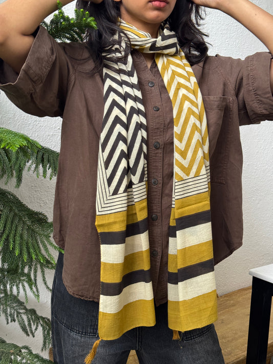 BAGRU COTTON STOLE Yellow Black zigzags