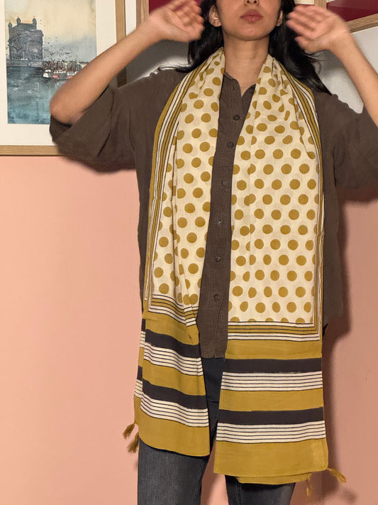 BAGRU COTTON STOLE Yellow Polkas