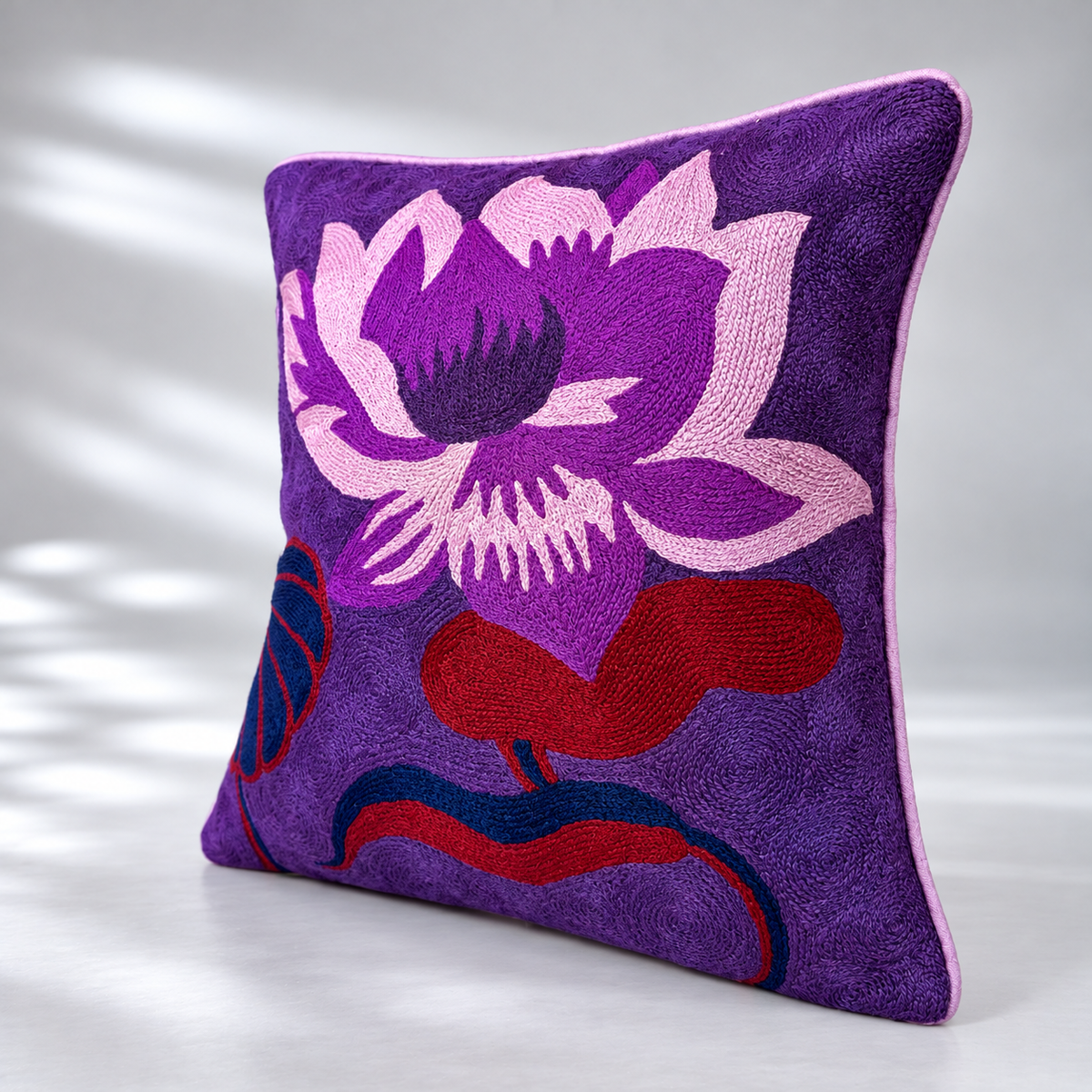 CREWEL FLORALS 16 x16 INCHES purples