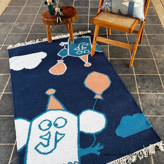 FLAPPY BALLOONS DARK BLUE 3X5 FEET PUNJA DHURRIE