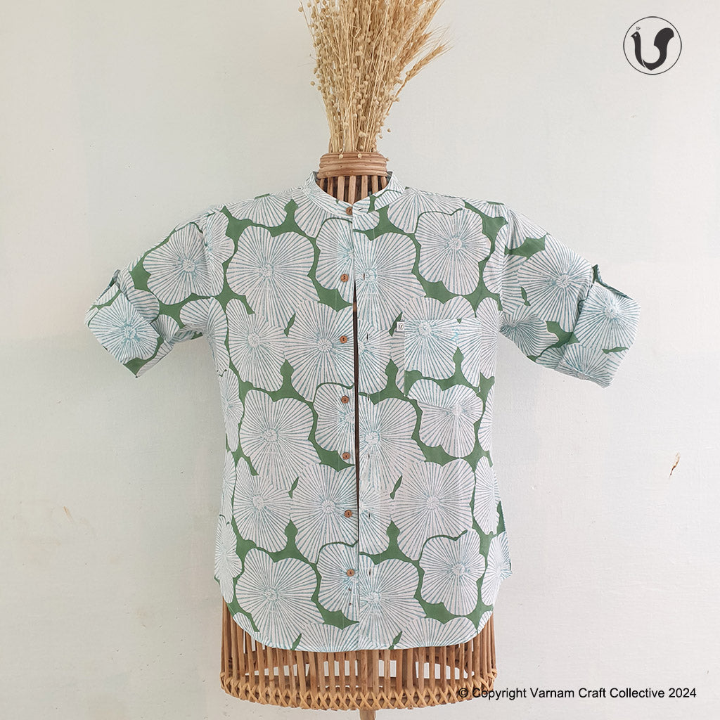 FLOWER BLOOMS Blue Green (Full Sleeves)