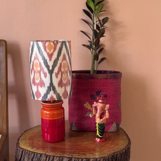 BARNI BASE RED ORANGE ~ 6X8" RED GREY UZBE IKAT SHADE