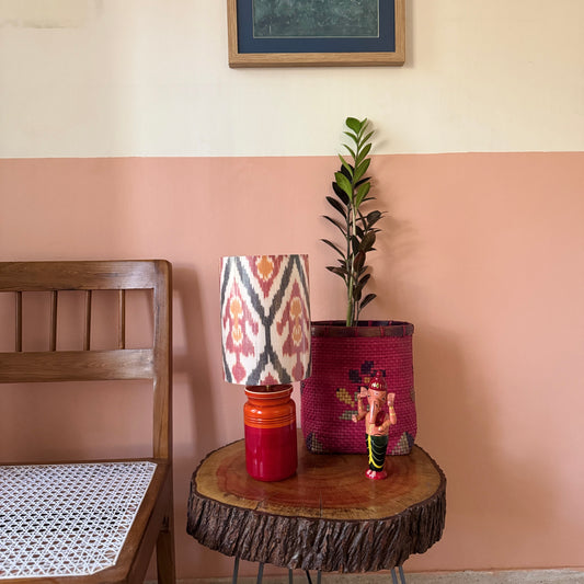 BARNI BASE RED ORANGE ~ 6X8" RED GREY UZBE IKAT SHADE