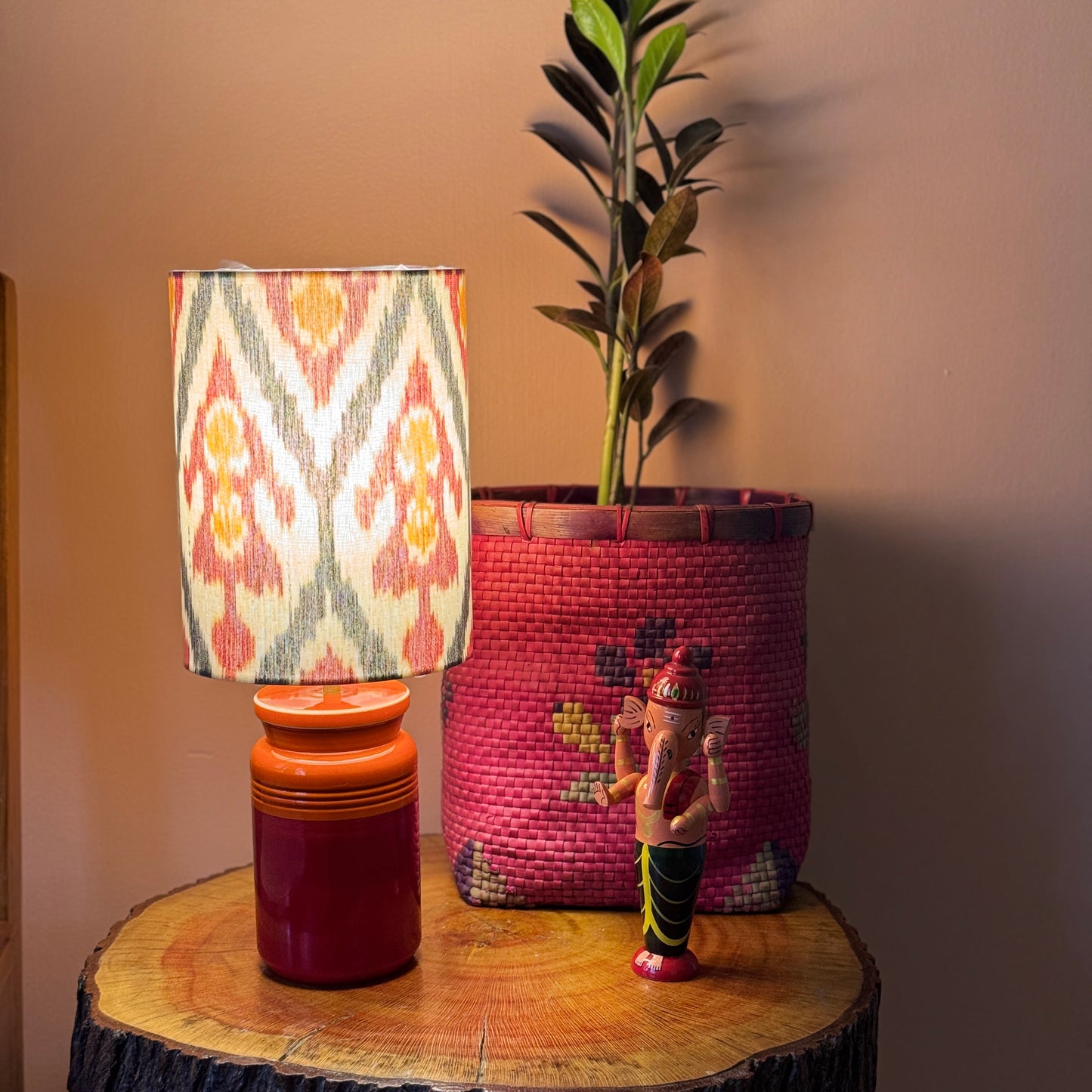 BARNI BASE RED ORANGE ~ 6X8" RED GREY UZBE IKAT SHADE