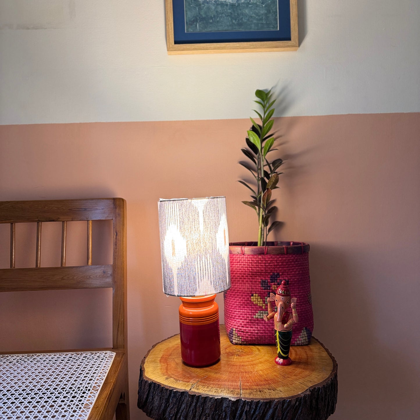 BARNI BASE RED ORANGE ~ 6X8" RED GREY IKAT SHADE