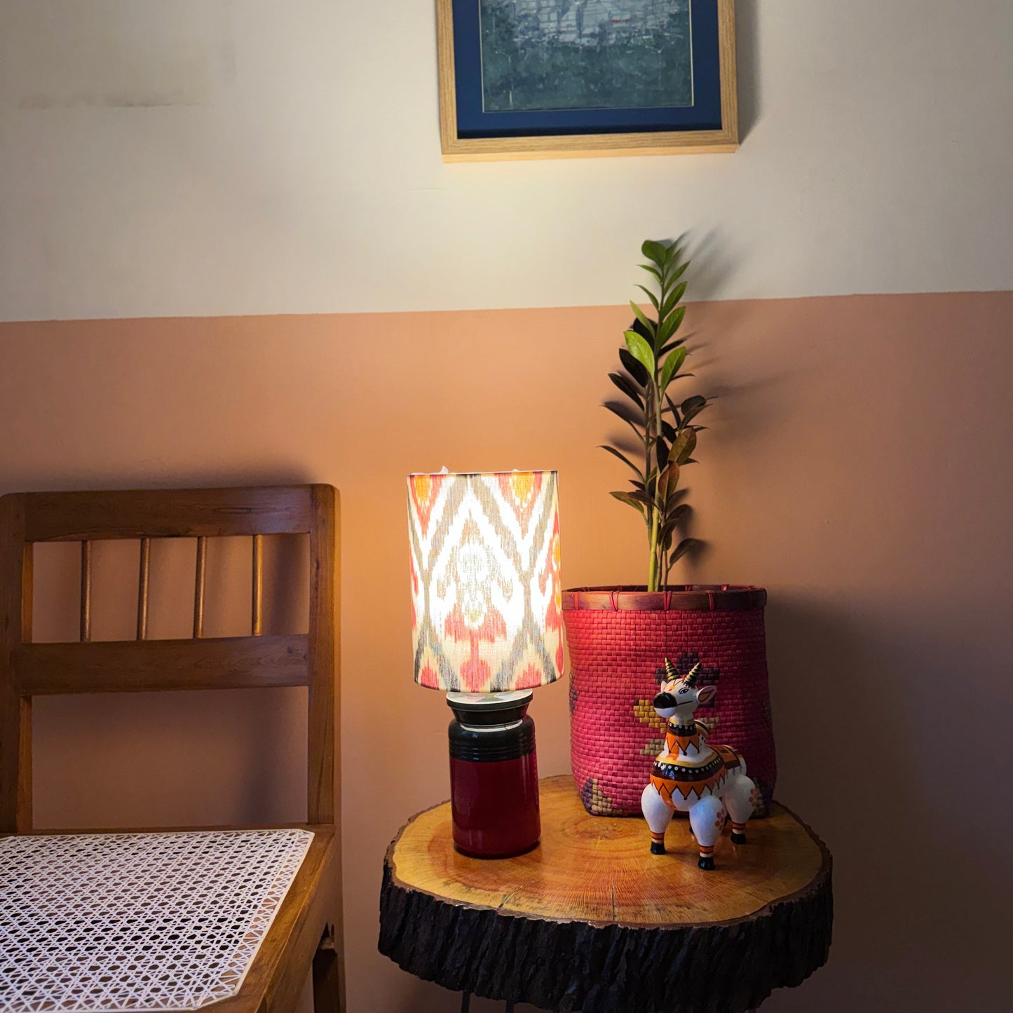 BARNI BASE RED GREEN ~ 6X8" RED GREY UZBEK IKAT SHADE