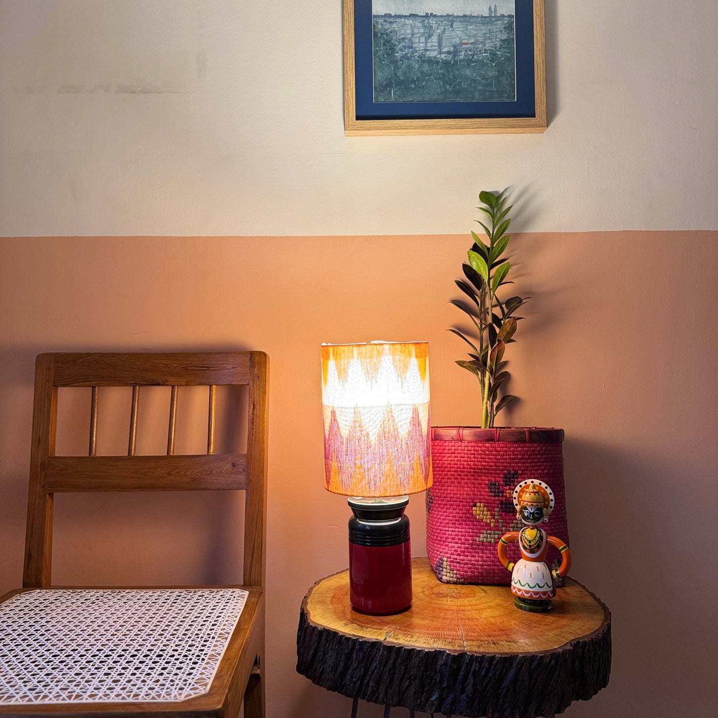 BARNI BASE RED GREEN ~ 6X8" RED ORANGE IKAT SHADE