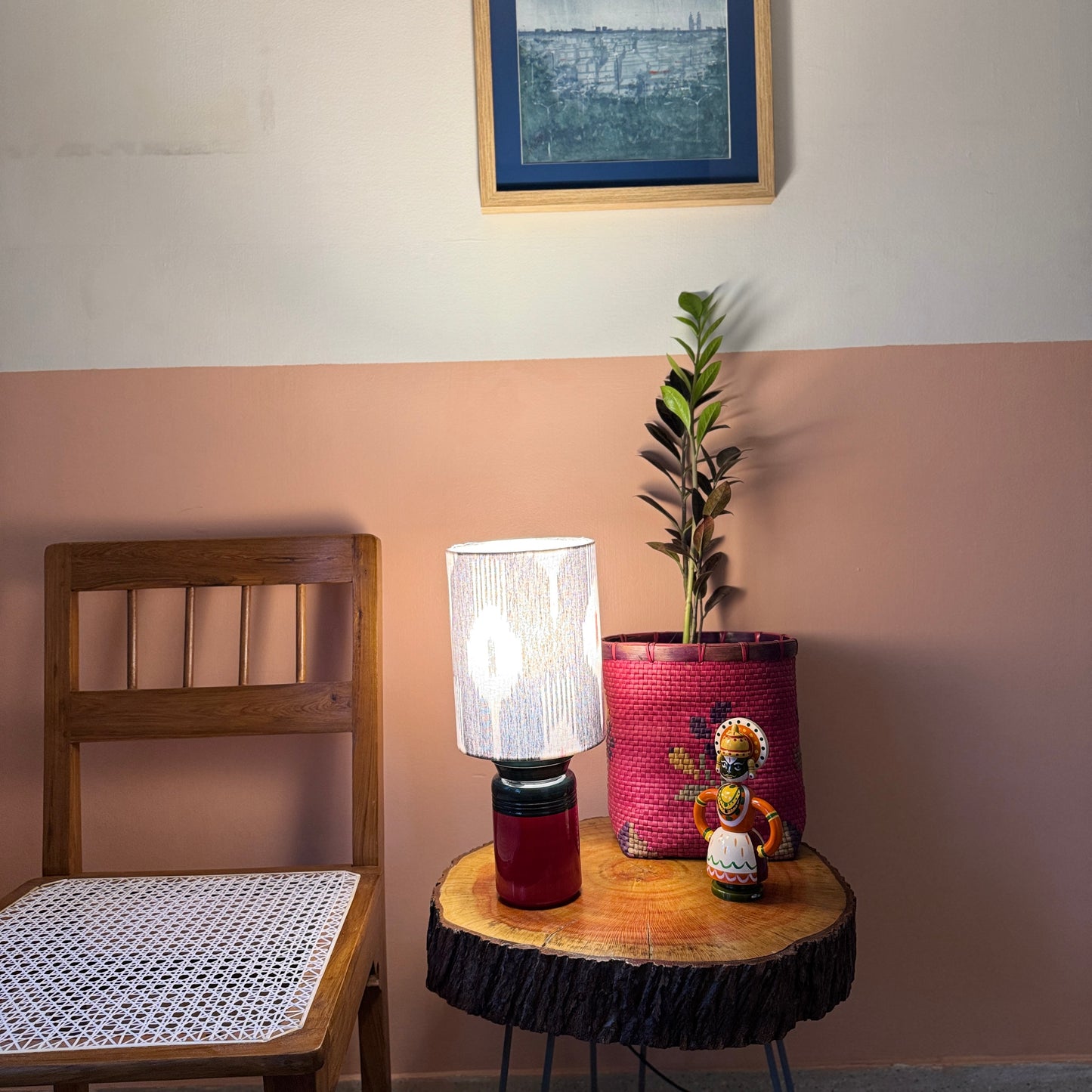 BARNI BASE RED GREEN ~ 6X8" RED GREY IKAT SHADE