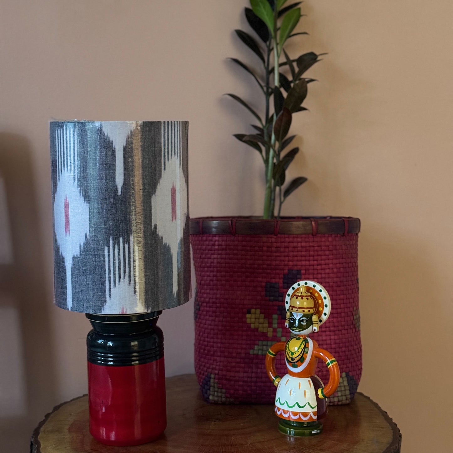 BARNI BASE RED GREEN ~ 6X8" RED GREY IKAT SHADE