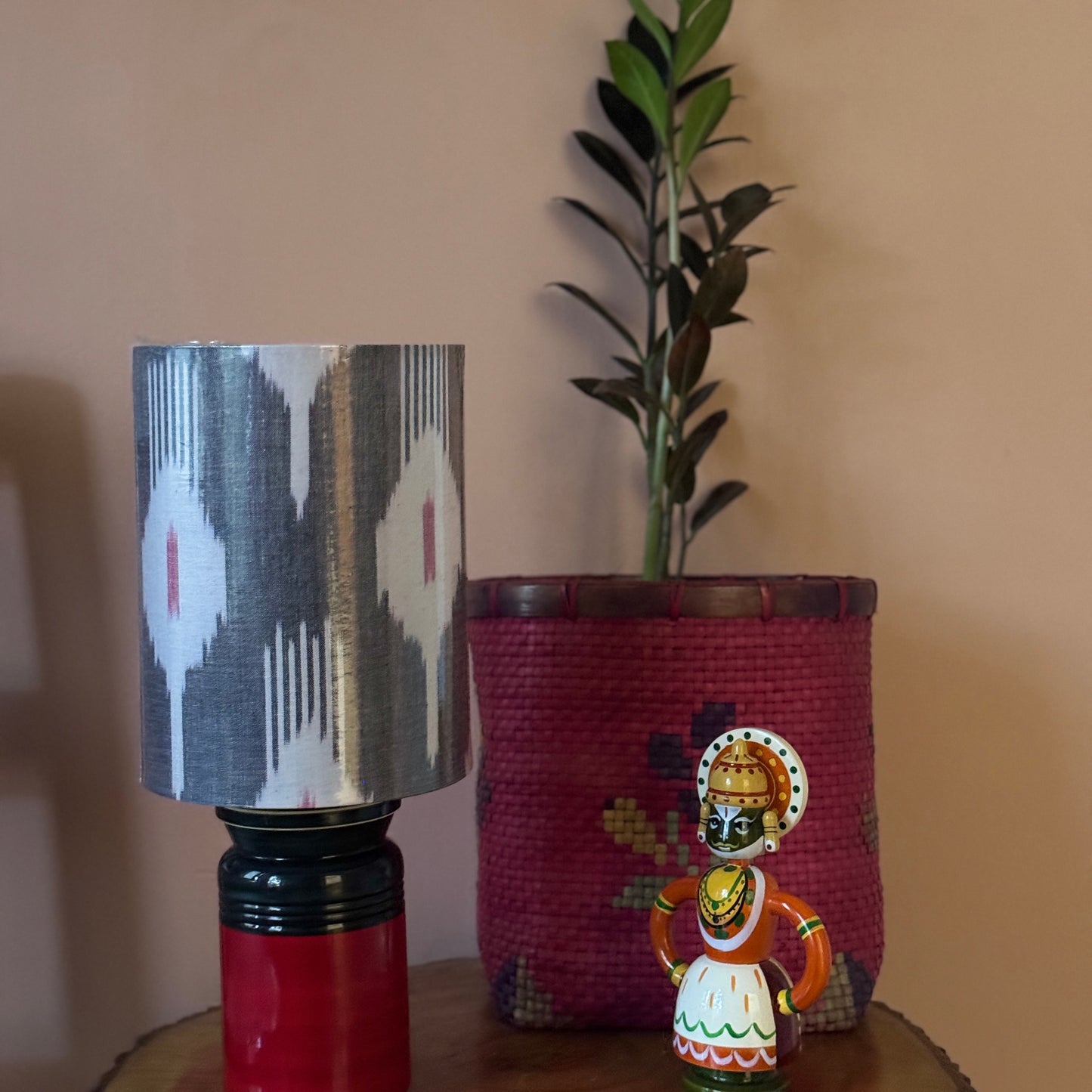 BARNI BASE RED GREEN ~ 6X8" RED GREY IKAT SHADE