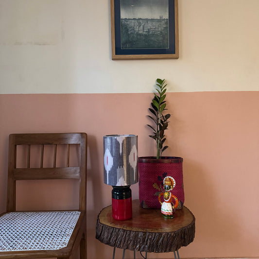 BARNI BASE RED GREEN ~ 6X8" RED GREY IKAT SHADE