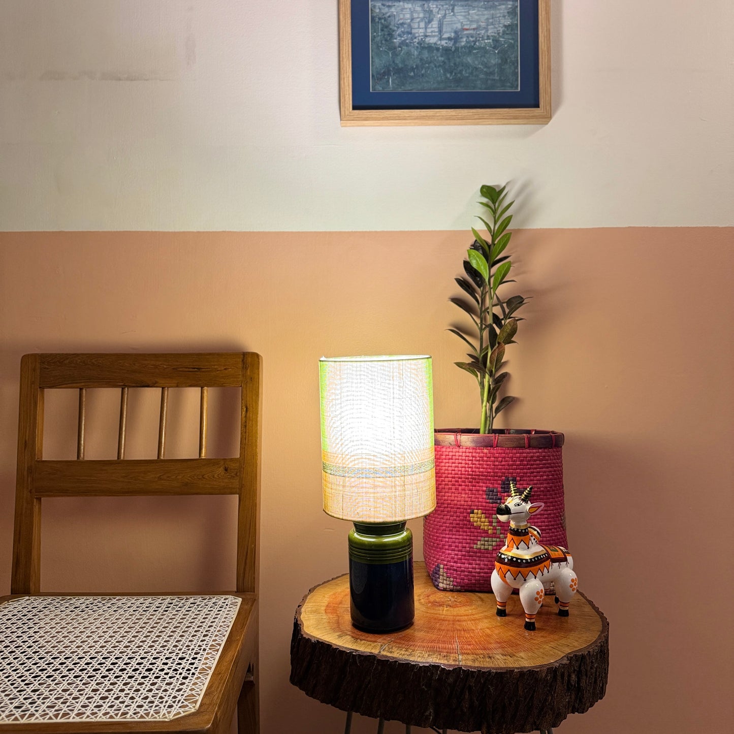 BARNI BASE BLUE GREEN ~ 6X8" GREEN YELLOW CHETTINAD SHADE