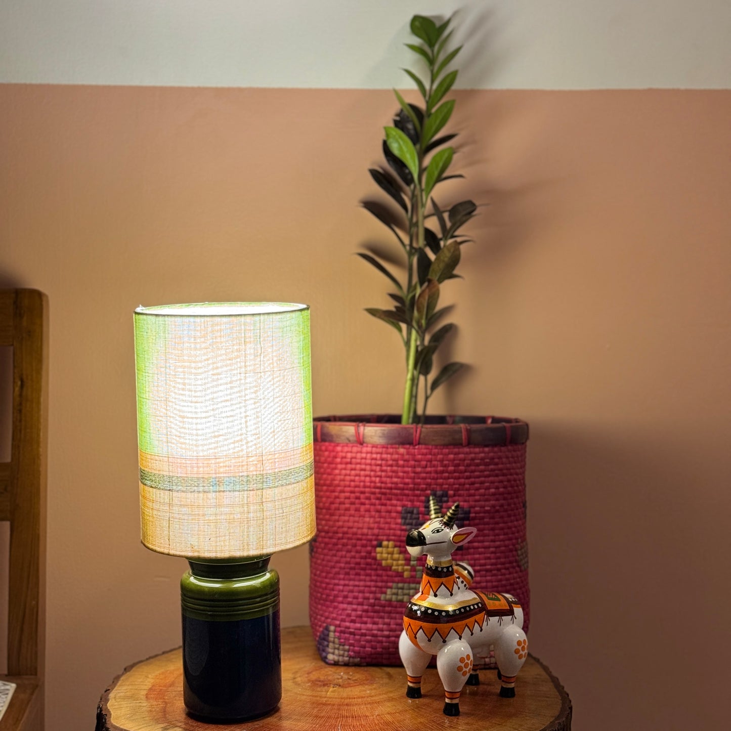 BARNI BASE BLUE GREEN ~ 6X8" GREEN YELLOW CHETTINAD SHADE