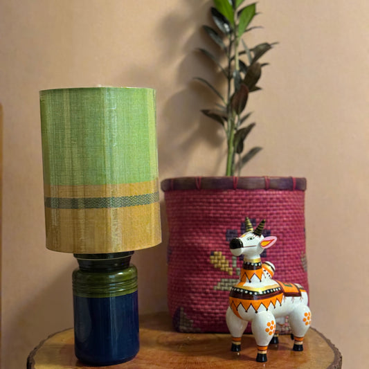 BARNI BASE BLUE GREEN ~ 6X8" GREEN YELLOW CHETTINAD SHADE