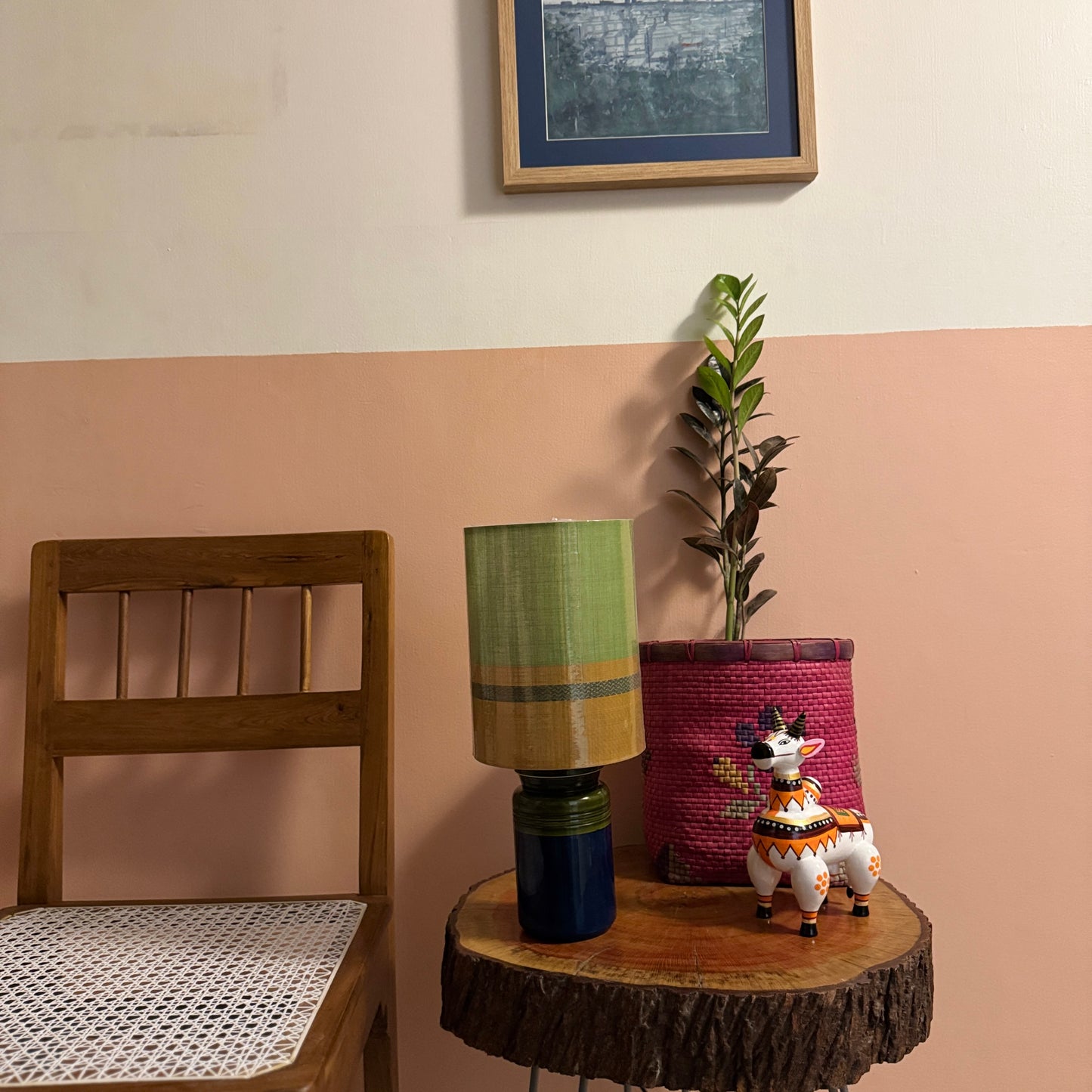 BARNI BASE BLUE GREEN ~ 6X8" GREEN YELLOW CHETTINAD SHADE