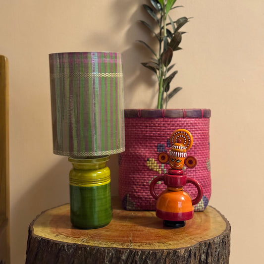 BARNI BASE GREEN ~ 6X8" GREEN STRIPES CHETTINAD SHADE