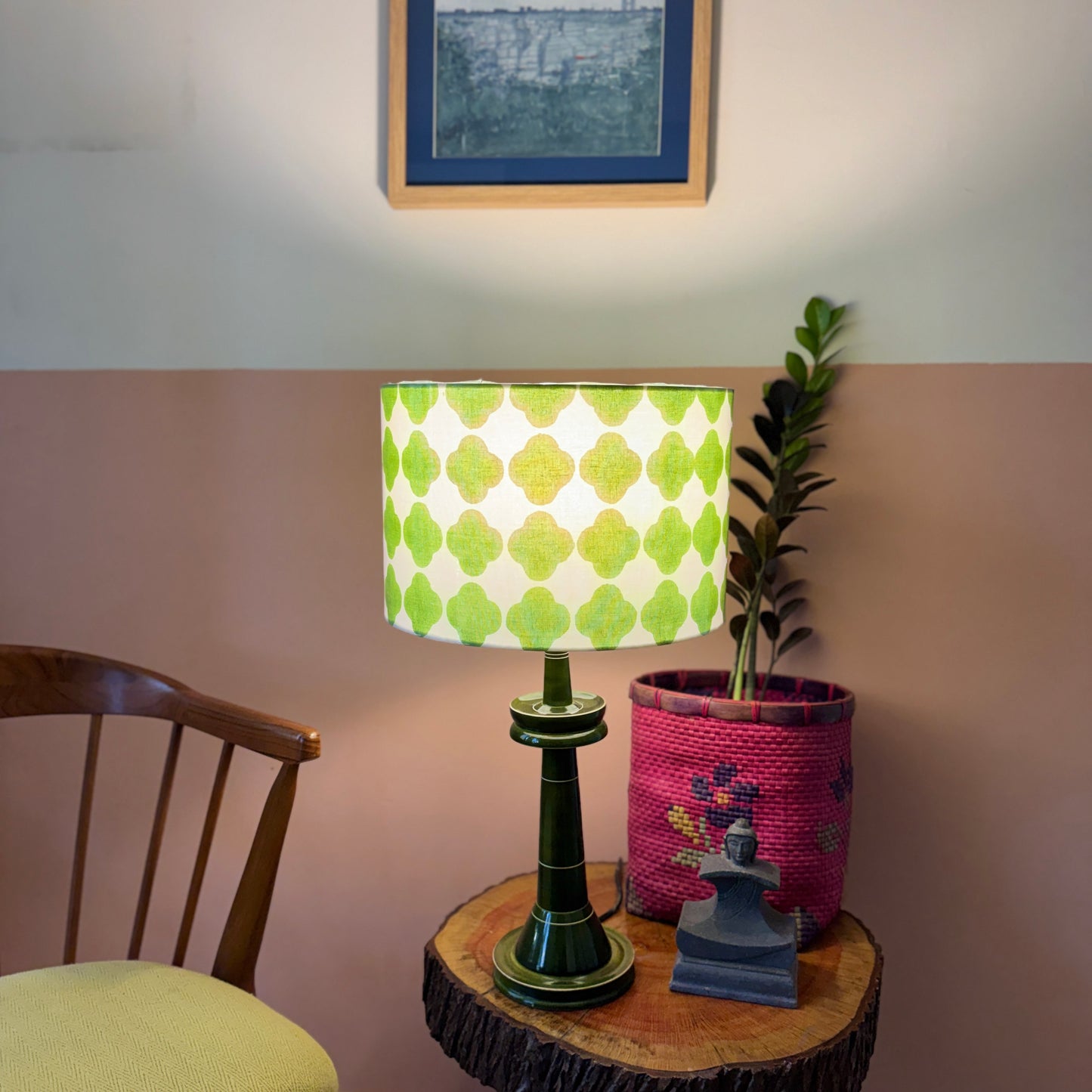 VILLAKKU BASE GREEN ~ 10" GREEN PRINT SHADE