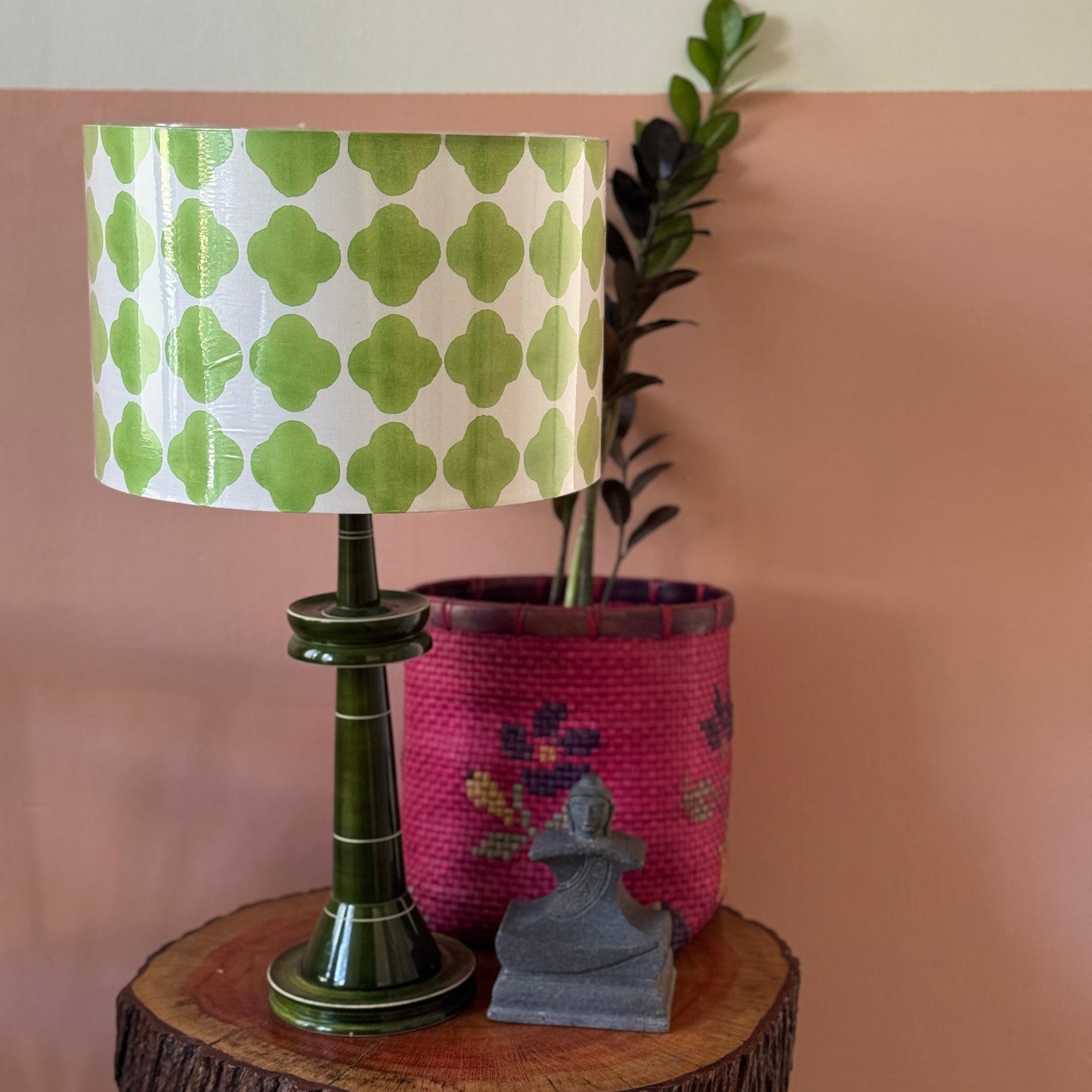 VILLAKKU BASE GREEN ~ 10" GREEN PRINT SHADE