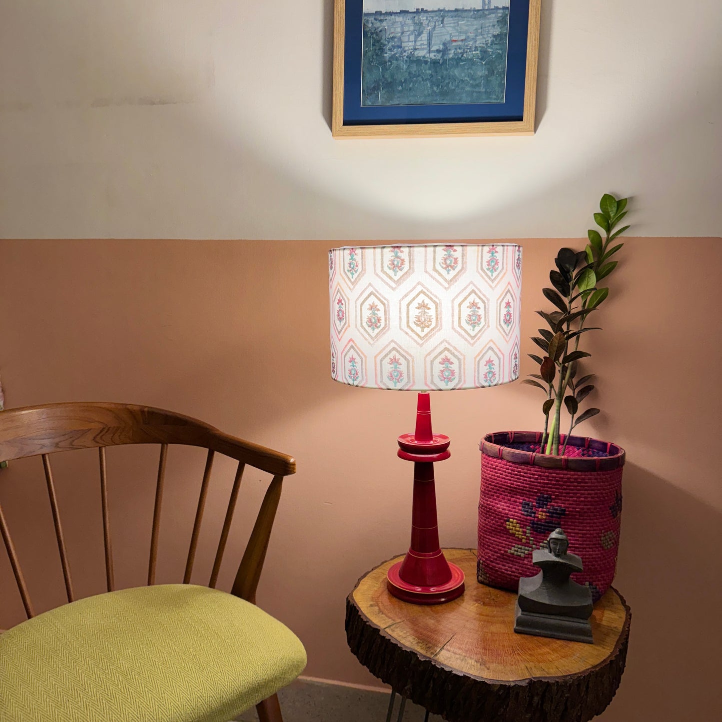 VILLAKKU BASE RED ~ 12" PINK JAALI SHADE