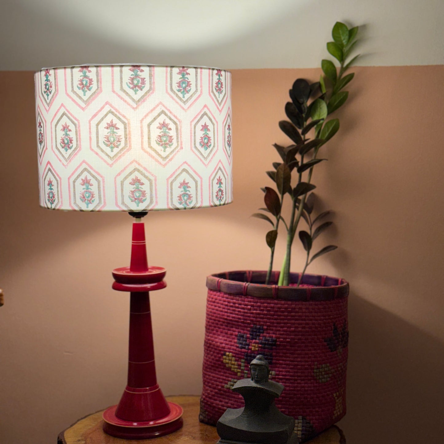 VILLAKKU BASE RED ~ 12" PINK JAALI SHADE